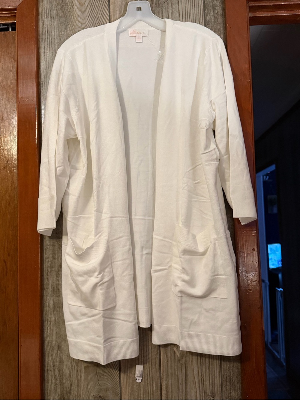White Women's Open-Front Long Cardigan with Pockets